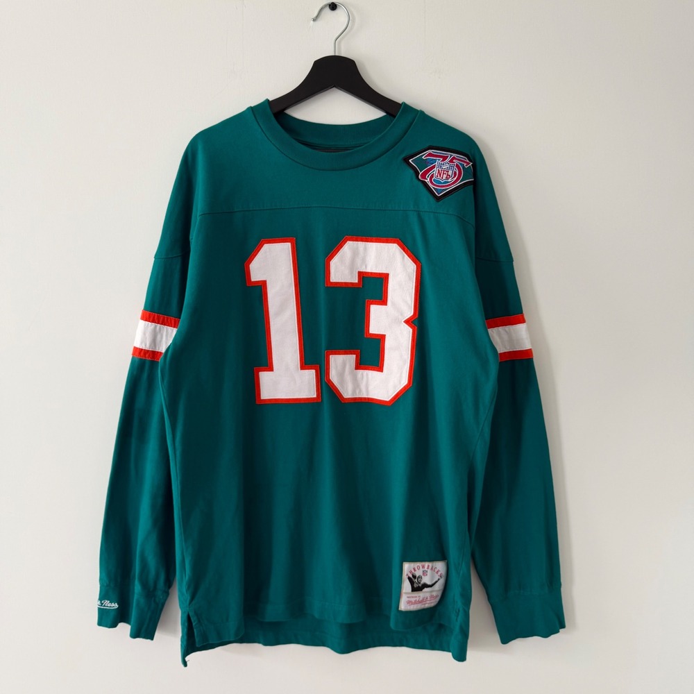 Mitchell & Ness Miami Dolphins Dan Marino 13 Jersey Shirt Aqua XL NFL 75th Patch